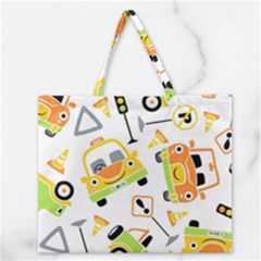 Seamless-pattern-vector-illustration-vehicles-cartoon Zipper Large Tote Bag by Jancukart