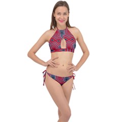Abstract Pattern Geometric Backgrounds  Cross Front Halter Bikini Set by Eskimos