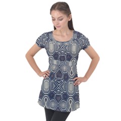 Abstract Pattern Geometric Backgrounds Puff Sleeve Tunic Top by Eskimos