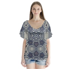 Abstract Pattern Geometric Backgrounds V-neck Flutter Sleeve Top by Eskimos