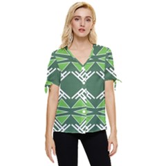Abstract Pattern Geometric Backgrounds  Bow Sleeve Button Up Top by Eskimos