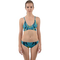 Folk Flowers Print Floral Pattern Ethnic Art Wrap Around Bikini Set by Eskimos
