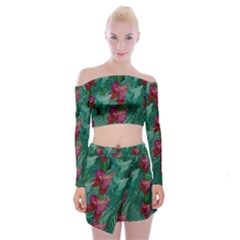 Rare Excotic Forest Of Wild Orchids Vines Blooming In The Calm Off Shoulder Top With Mini Skirt Set by pepitasart