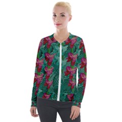 Rare Excotic Forest Of Wild Orchids Vines Blooming In The Calm Velvet Zip Up Jacket by pepitasart