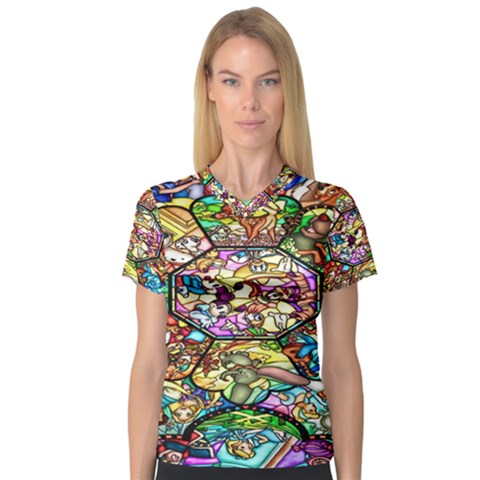 Character Disney Stained V-neck Sport Mesh Tee by artworkshop