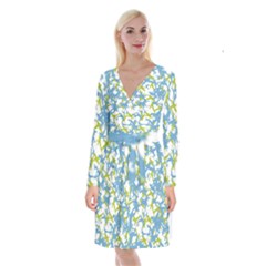 Birds Silhouette Motif Random Pattern Long Sleeve Velvet Front Wrap Dress by dflcprintsclothing