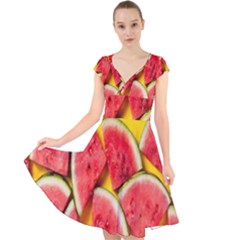 Watermelon Cap Sleeve Front Wrap Midi Dress by artworkshop