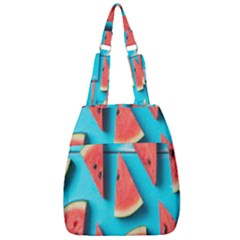Watermelon Blue Background Center Zip Backpack by artworkshop