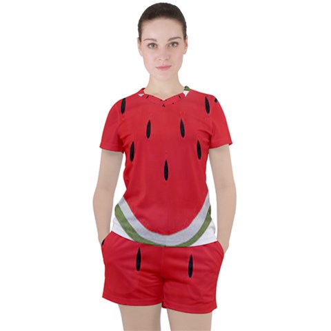 Watermelon Pillow Fluffy Women s Tee And Shorts Set by artworkshop