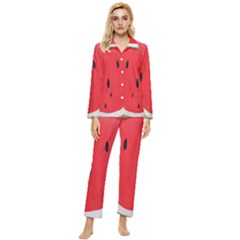 Watermelon Pillow Fluffy Womens  Long Sleeve Velvet Pocket Pajamas Set by artworkshop