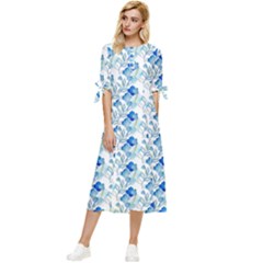 Flowers Pattern Bow Sleeve Chiffon Midi Dress by Sparkle