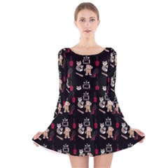Cat Pattern Long Sleeve Velvet Skater Dress by Sparkle