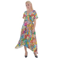Floral Flowers Cross Front Sharkbite Hem Maxi Dress by artworkshop