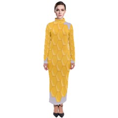 Hexagons Yellow Honeycomb Hive Bee Hive Pattern Turtleneck Maxi Dress by artworkshop