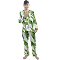 Sheets Tropical Plant Palm Summer Exotic Men s Long Sleeve Satin Pajamas Set by artworkshop