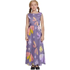 Vector-seamless-pattern-with-butterflies-beetles Kids  Satin Sleeveless Maxi Dress by Jancukart