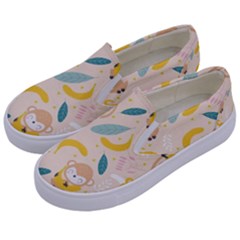 Cute-monkey-banana-seamless-pattern-background Kids  Canvas Slip Ons by Jancukart