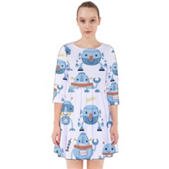 Seamless Pattern With Funny Robot Cartoon Smock Dress by Jancukart