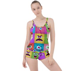 Monsters Emotions Scary Faces Masks With Mouth Eyes Aliens Monsters Emoticon Set Boyleg Tankini Set  by Jancukart