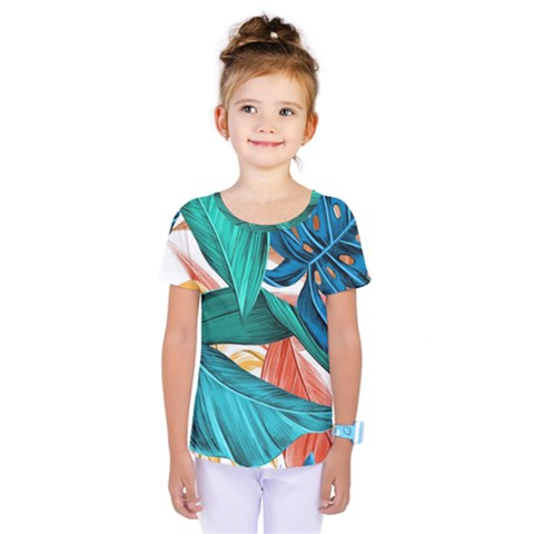 Leaves Tropical Exotic Kids  One Piece Tee by artworkshop