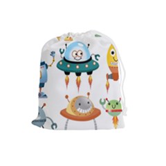 Vector-set-funny-robots-cartoon Drawstring Pouch (large) by Jancukart