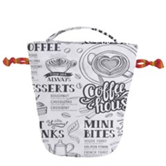 Vintage Coffee-tea-cafe-hamburger-menu-coffee-shop-menu Drawstring Bucket Bag by Jancukart