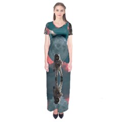 Astronaut-moon-space-nasa-planet Short Sleeve Maxi Dress by Jancukart