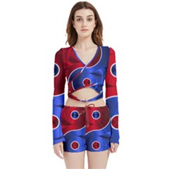 Yin Yang Eastern Asian Philosophy Velvet Wrap Crop Top And Shorts Set by Jancukart