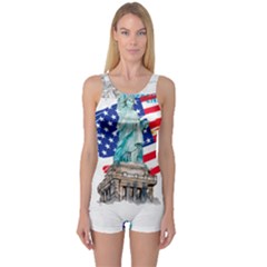 Statue Of Liberty Independence Day Poster Art One Piece Boyleg Swimsuit by Jancukart