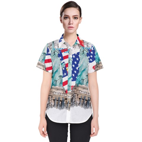 Statue Of Liberty Independence Day Poster Art Women s Short Sleeve Shirt by Jancukart