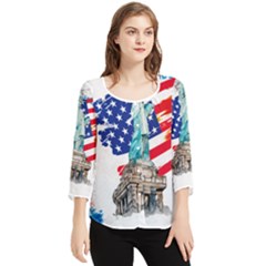 Statue Of Liberty Independence Day Poster Art Chiffon Quarter Sleeve Blouse by Jancukart