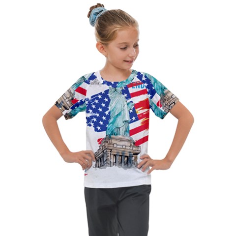 Statue Of Liberty Independence Day Poster Art Kids  Mesh Piece Tee by Jancukart