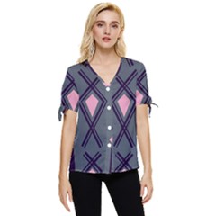 Abstract Pattern Geometric Backgrounds  Bow Sleeve Button Up Top by Eskimos