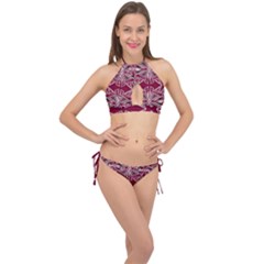 Abstract Pattern Geometric Backgrounds  Cross Front Halter Bikini Set by Eskimos