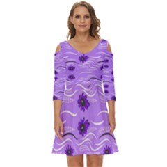 Folk Flowers Print Floral Pattern Ethnic Art Shoulder Cut Out Zip Up Dress by Eskimos