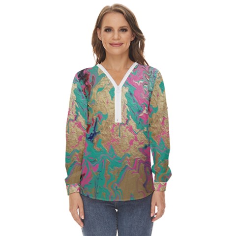 Freedom To Pour Zip Up Long Sleeve Blouse by Hayleyboop