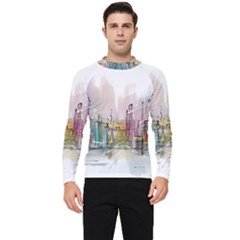 Drawing-watercolor-painting-city Men s Long Sleeve Rash Guard by Jancukart