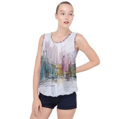 Drawing-watercolor-painting-city Bubble Hem Chiffon Tank Top by Jancukart