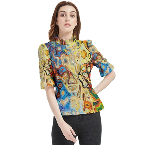 Colorful Structure Frill Neck Blouse by artworkshop