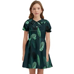 Plant Leaves Kids  Bow Tie Puff Sleeve Dress by artworkshop