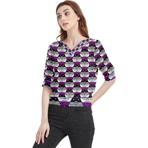 Hackers Town Void Mantis Hexagon Asexual Ace Pride Flag Quarter Sleeve Blouse by WetdryvacsLair