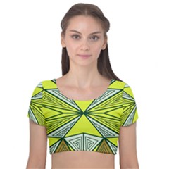 Abstract Pattern Geometric Backgrounds  Velvet Short Sleeve Crop Top  by Eskimos