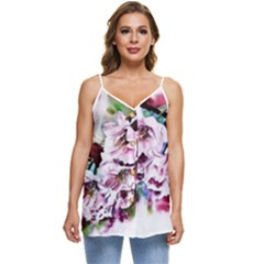 Watercolour-cherry-blossoms Casual Spaghetti Strap Chiffon Top by Jancukart