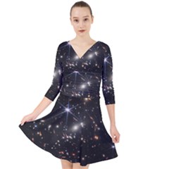 James Webb Space Telescope Deep Field Quarter Sleeve Front Wrap Dress by PodArtist