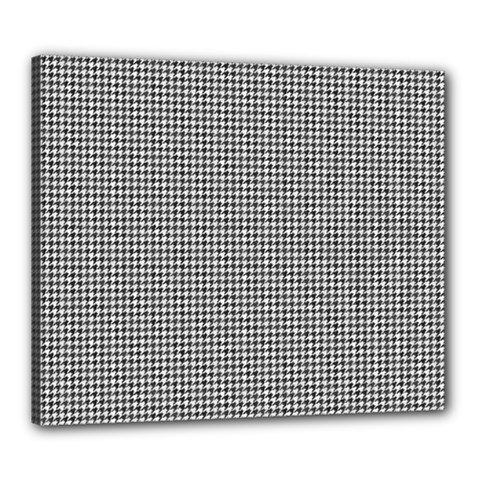 Soot Black And White Handpainted Houndstooth Check Watercolor Pattern Canvas 24  X 20  (stretched) by PodArtist