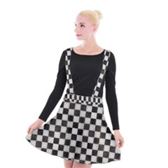 Large Black And White Watercolored Checkerboard Chess Suspender Skater Skirt by PodArtist
