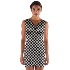 Black And White Watercolored Checkerboard Chess Wrap Front Bodycon Dress by PodArtist