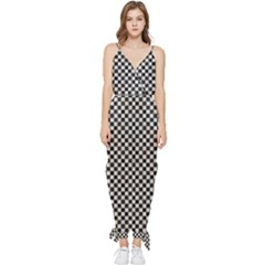 Black And White Watercolored Checkerboard Chess Sleeveless Tie Ankle Chiffon Jumpsuit by PodArtist