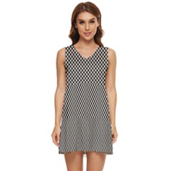 Small Black And White Watercolor Checkerboard Chess Tiered Sleeveless Mini Dress by PodArtist