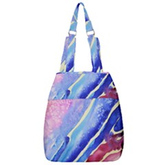 Painting-abstract-blue-pink-spots Center Zip Backpack by Jancukart